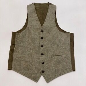 Wool Tweed Vest Leather Buttons Mens 40 Suiting Brown Green Speckled Unbranded